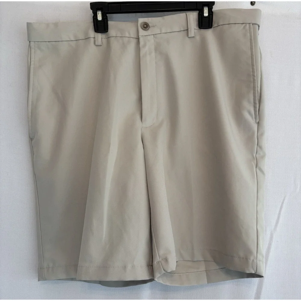 HAGGAR COOL 18 PRO Golf Shorts Men's 36x9 Khaki Adjustable Waist